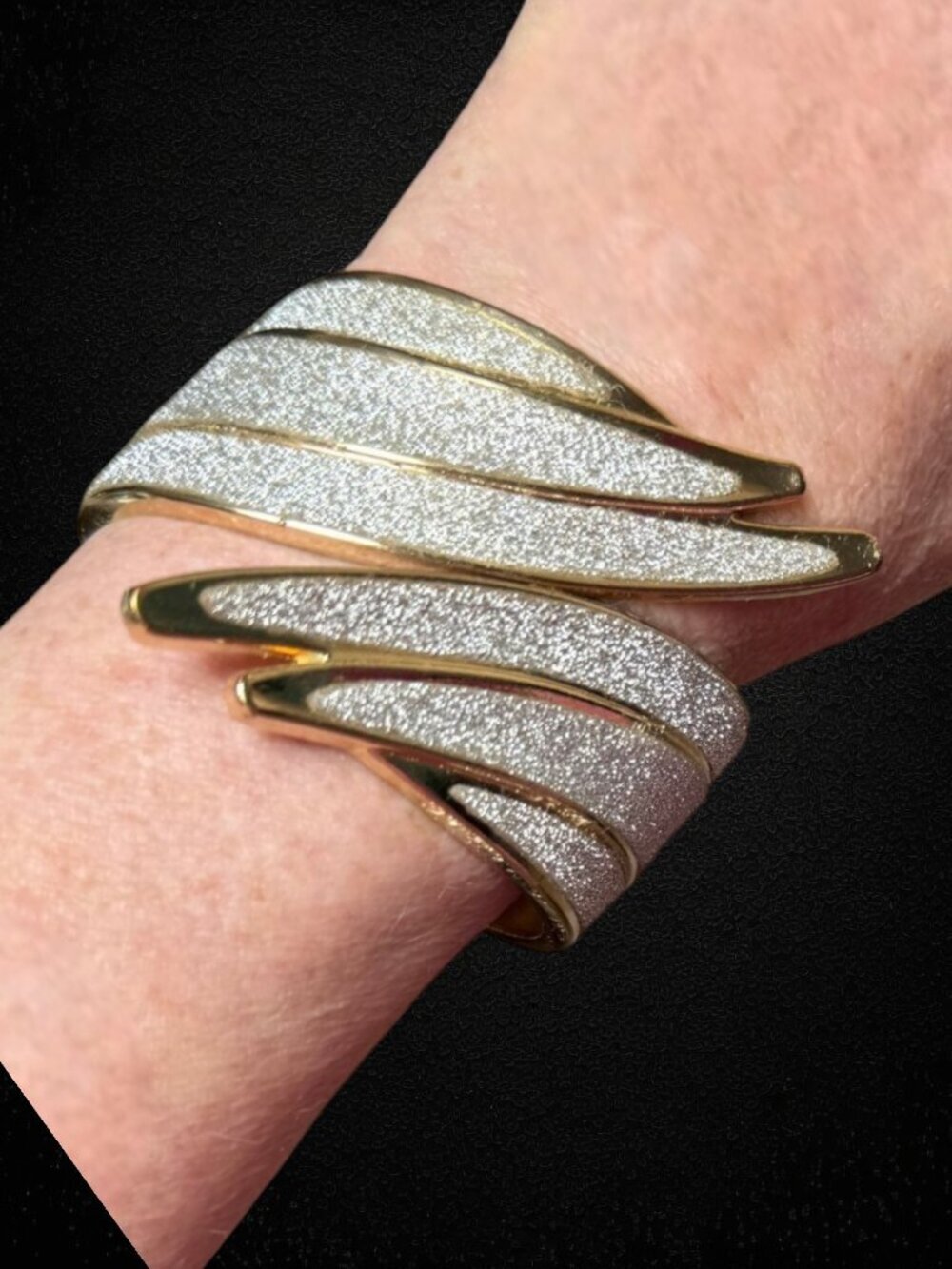 Vintage Sculptural Gold Tone Hinged Cuff Bracelet Abstract Textured Runway 80s